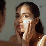 indian girl doing skincare face
