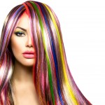 Colorful Hair and Makeup. Beauty Fashion Model Girl