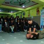 Master-Class – Krav Maga instructors Varun Rawat and Gaurav Jain conducting drill at Maharaja Agrasen High School.